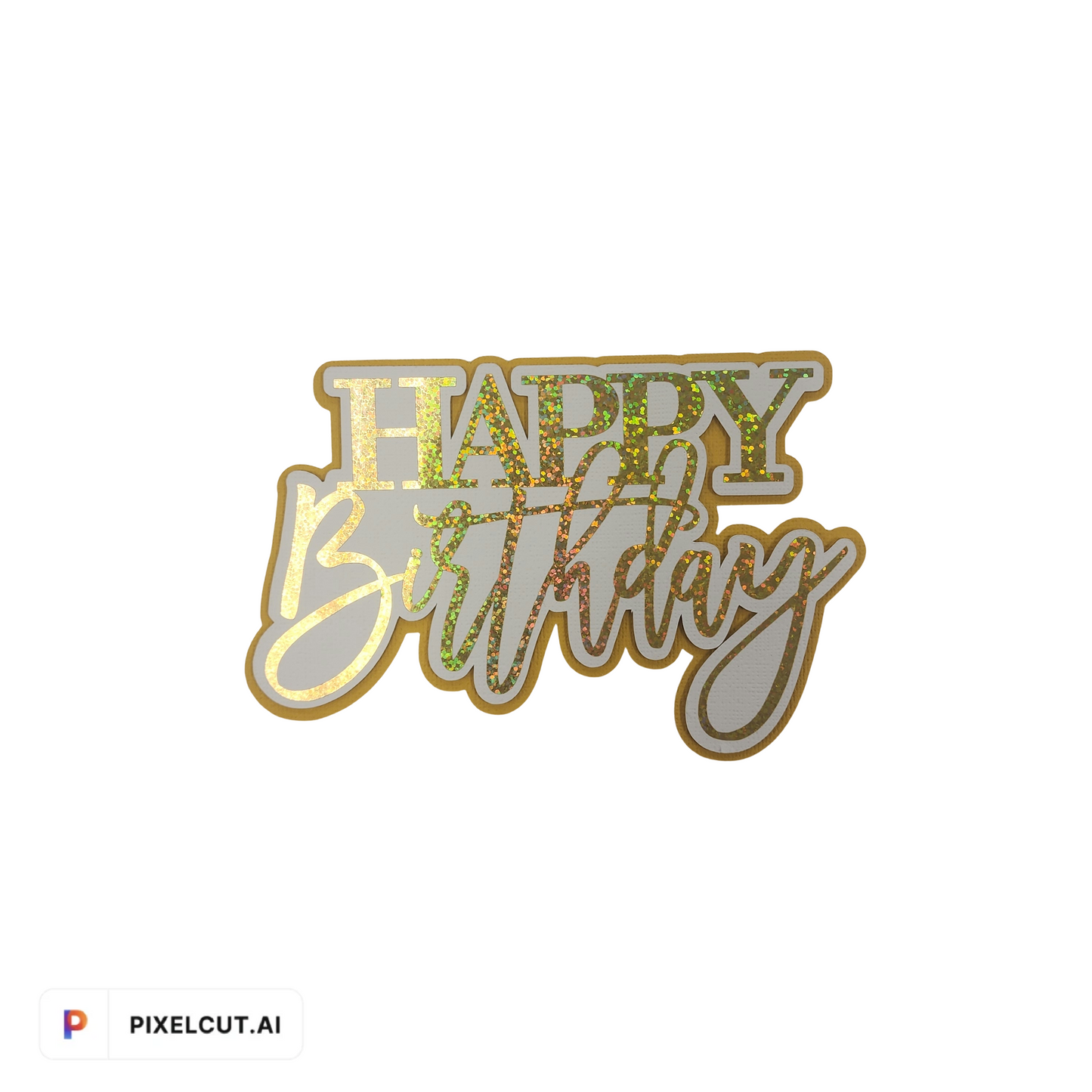 Holographic Glitter Vinyl 'Happy Birthday' Cake Topper - Gold