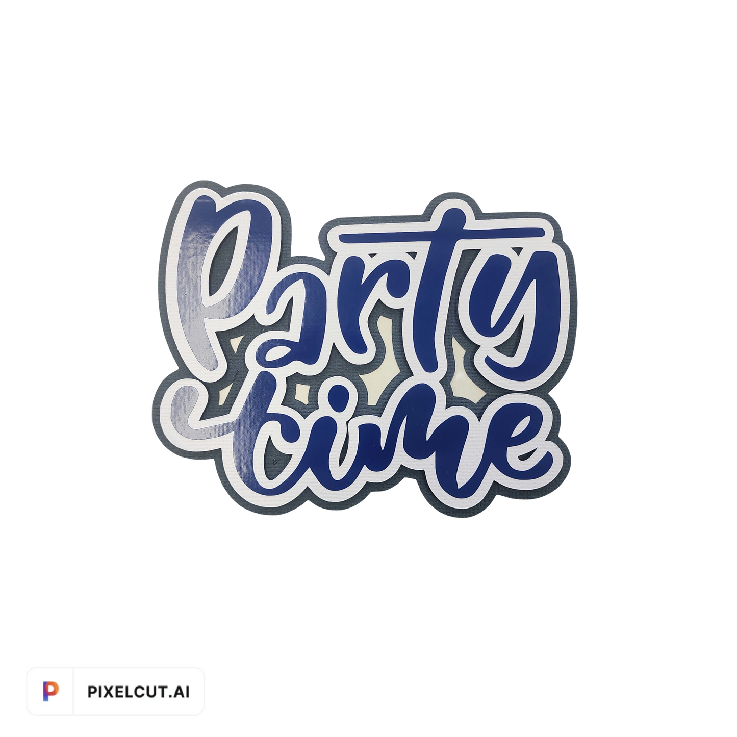 Premium Vinyl 'Party Time' Cake Topper - Blue + White