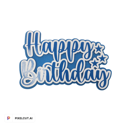 Vinyl 'Happy Birthday' Cake Topper - Blue + White Script