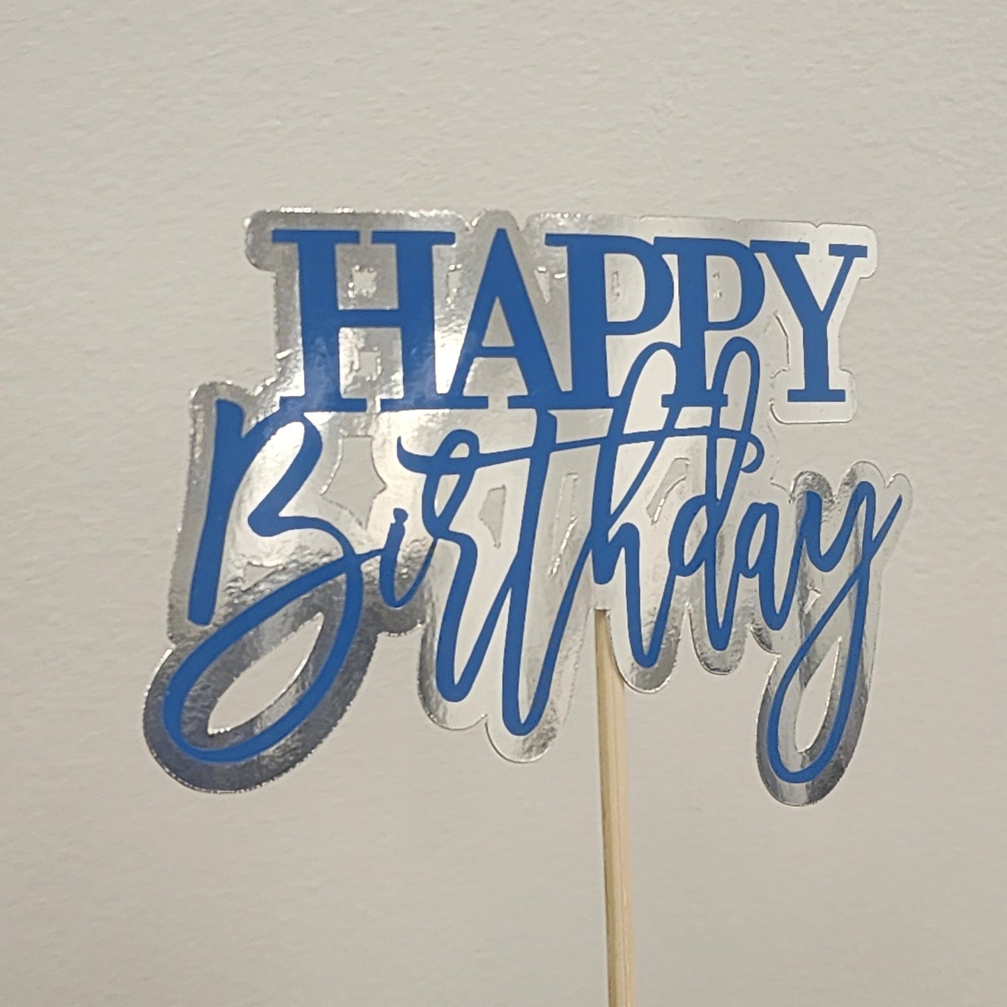 Metallic Cardstock and Vinyl Cake Topper - Blue + Silver