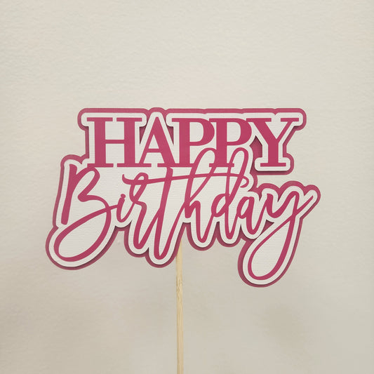 Premium Vinyl 'Happy Birthday' Cake Topper - Pink