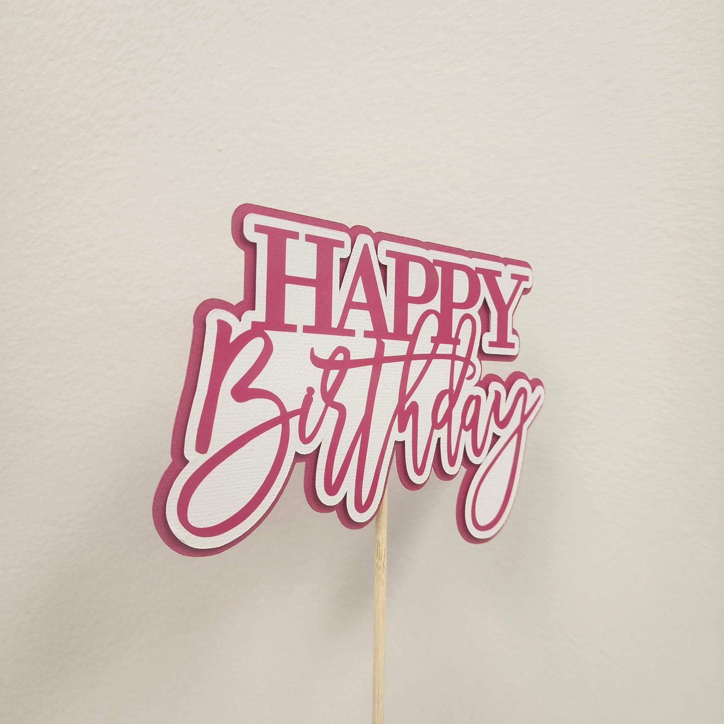 Premium Vinyl 'Happy Birthday' Cake Topper - Pink