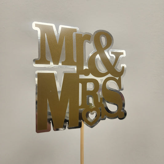 Premium Vinyl Cake Topper 'Mr & Mrs' Gold + Silver